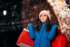 Overwhelmed Female Holiday Shopper