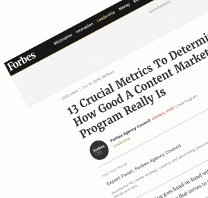 Screenshot Forbes article:13 Crucial Metrics To Determine How Good A Content Marketing Program Really Is