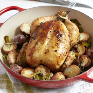 Roast chicken in pan