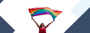 woman holding american flag pride at bidtellect rainbow flag lgbtq advertising