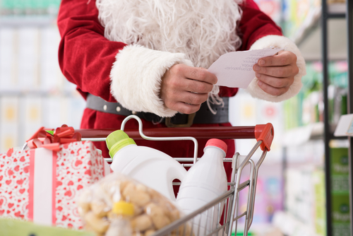 Santa,Claus,Doing,Grocery,Shopping,At,The,Supermarket,,He,Is